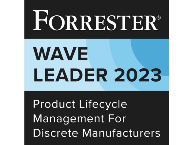Banner ocenění Forrester Wave Leader 2023 v oblasti PLM pro diskrétní výrobu