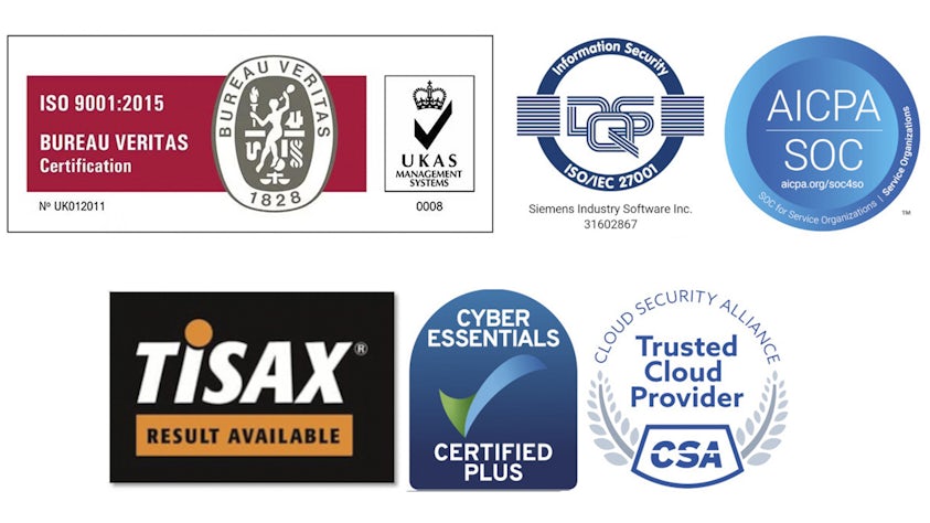 Certifications logos held by Siemens Digital Industries Software.